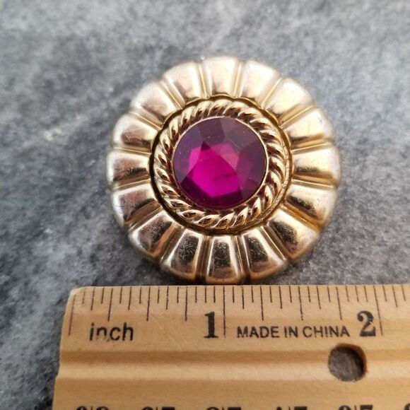 Vintage Purple Center Gold Tone Brooch, Retro Design, Estate - Picture 4 of 6